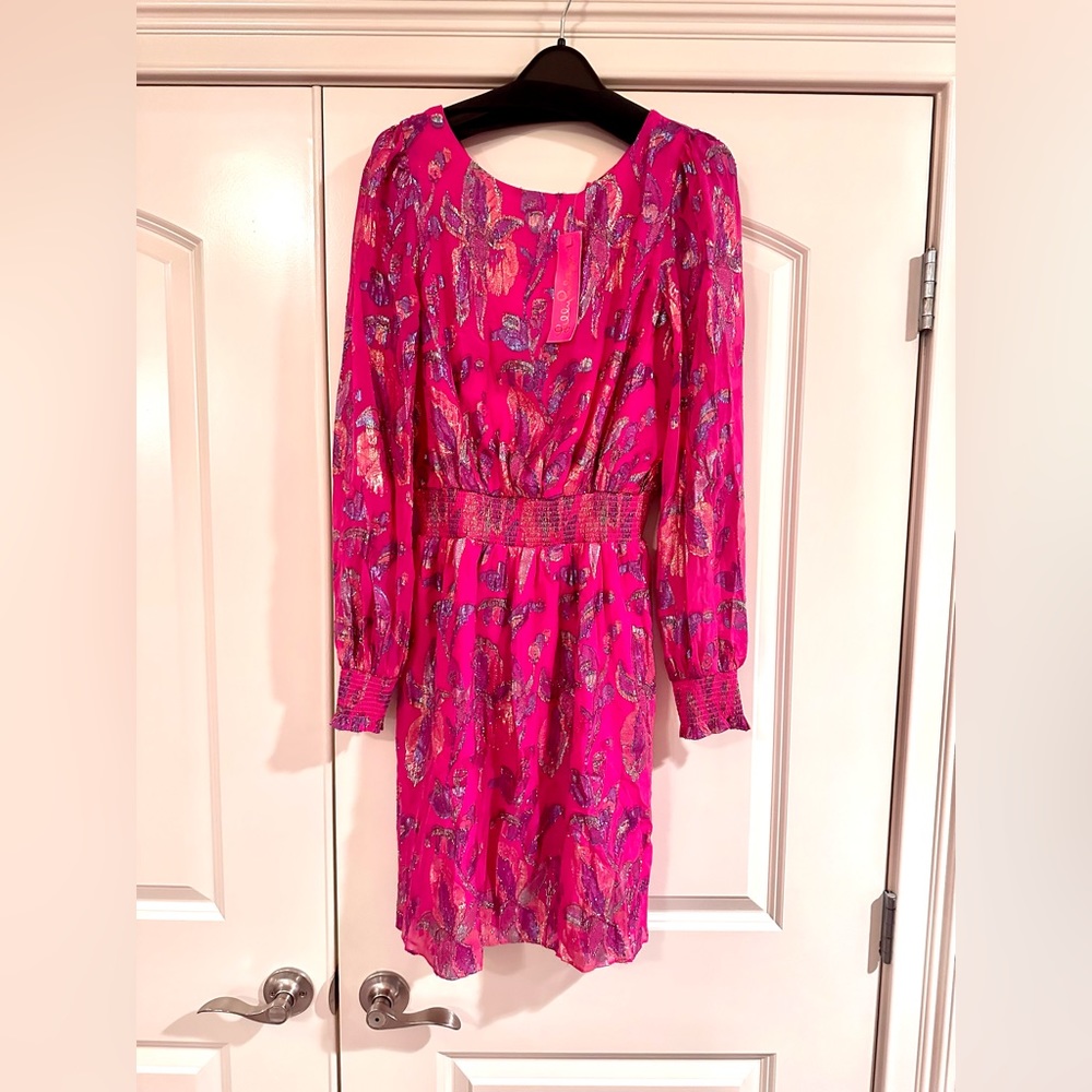 Lilly Pulitzer hot pink metallic king sleeved cosita dress euc size 8